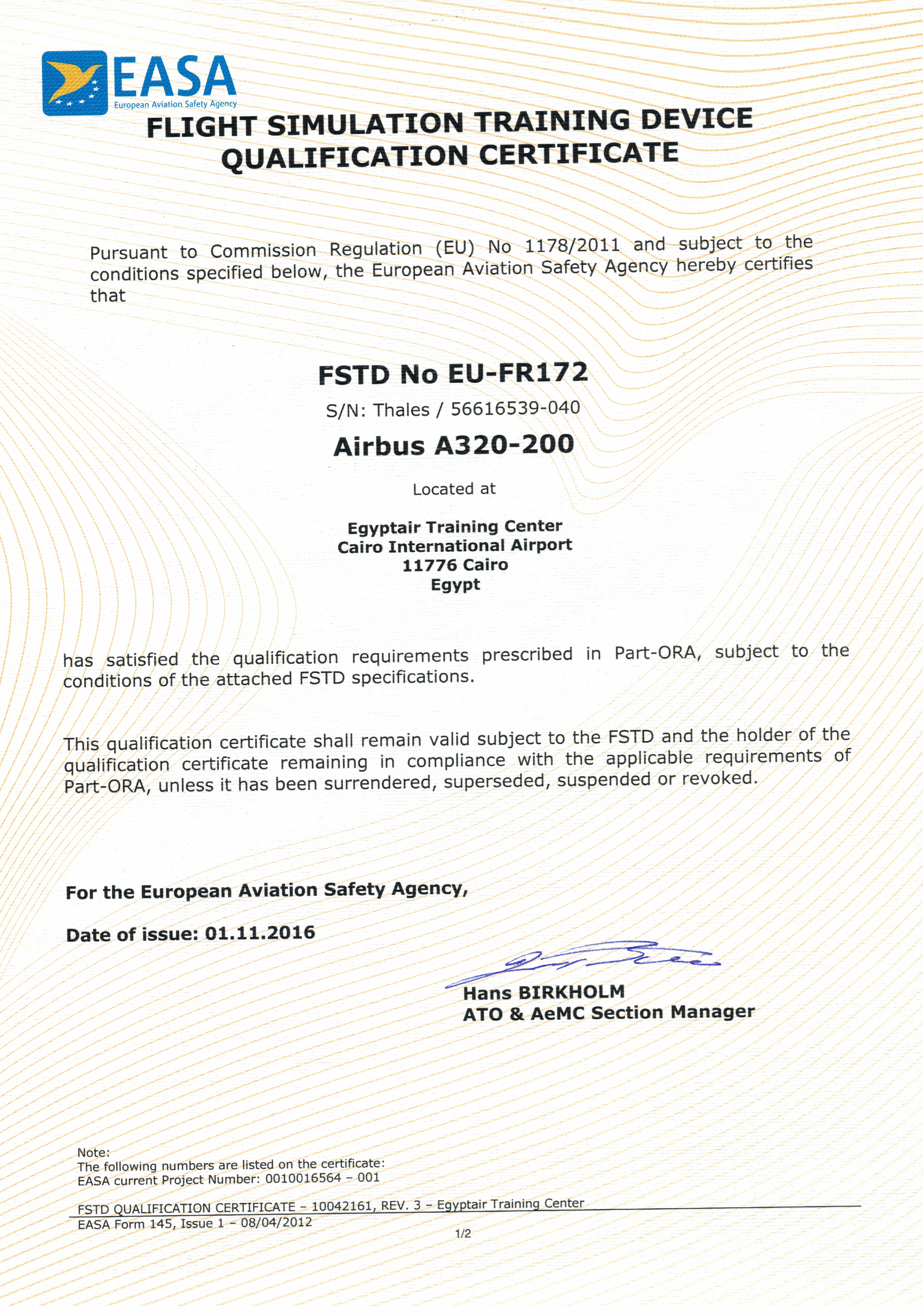 EASA Certificates - Simulator Devices